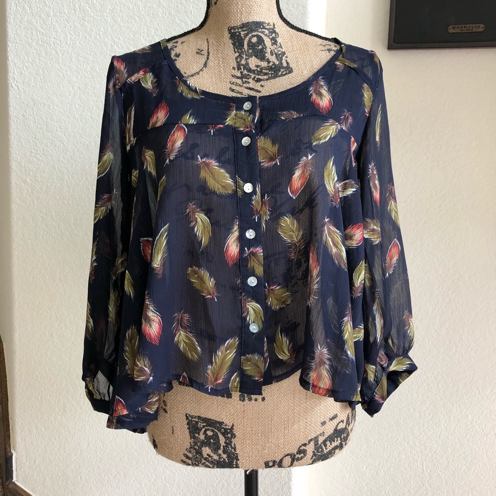 Shear Long Sleeve Feather Blouse